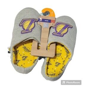 Kids NBA Los Angeles Lakers Slippers Size 4 Kids Purple, Yellow, and Grey
